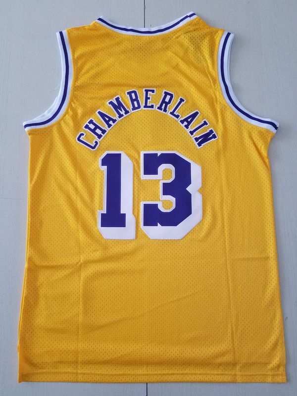 Men Los Angeles Lakers #13 Chamberlain Yellow Mesh Retro NBA Jersey->los angeles lakers->NBA Jersey